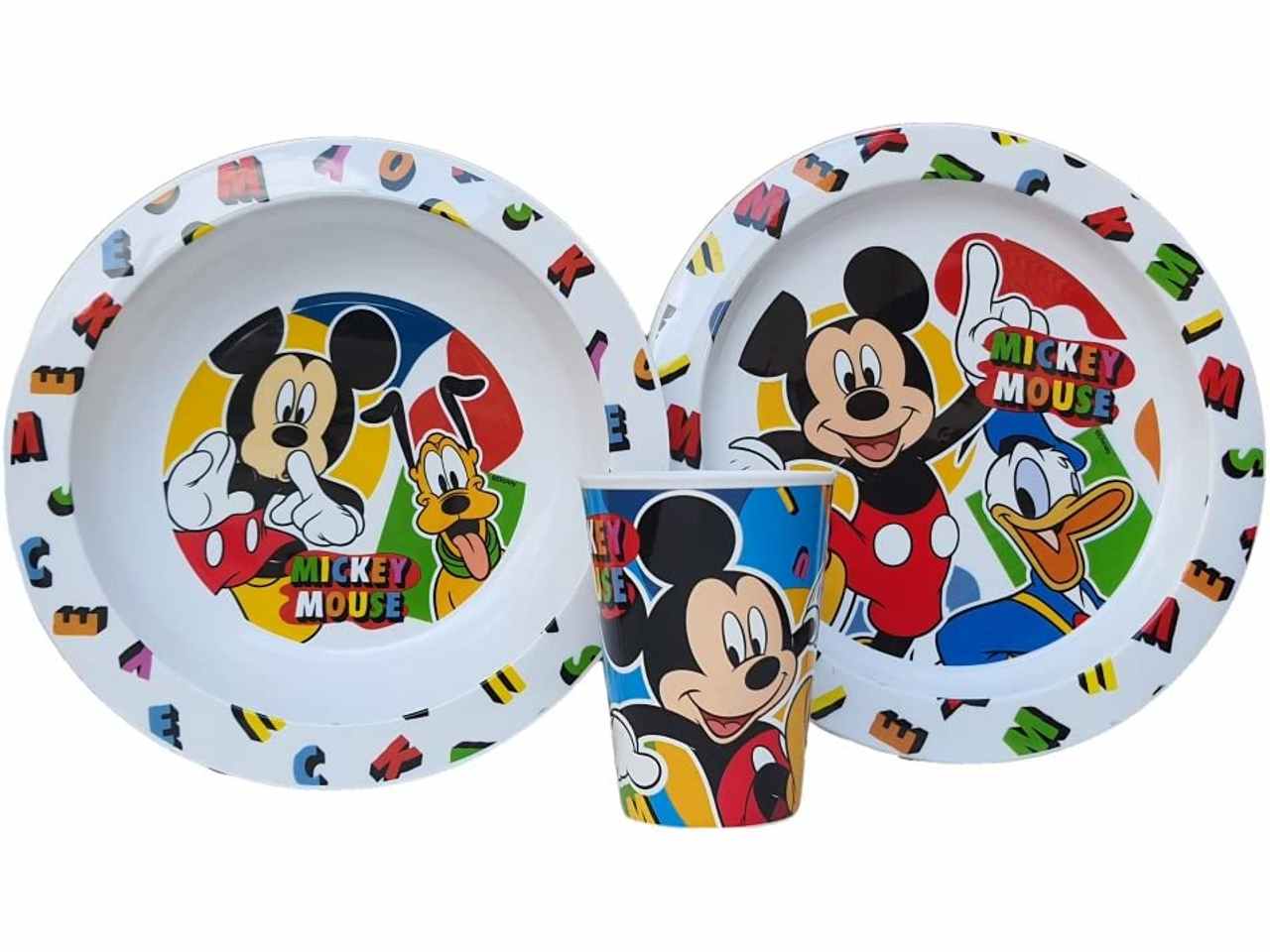 Mickey set da 3 pezzi comprende 2 piatti con bicchiere per microonde