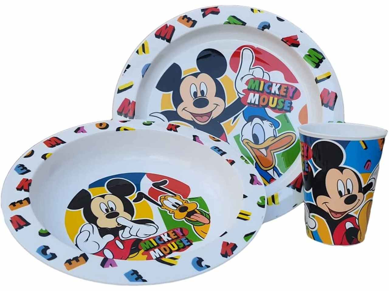 Mickey set da 3 pezzi comprende 2 piatti con bicchiere per microonde
