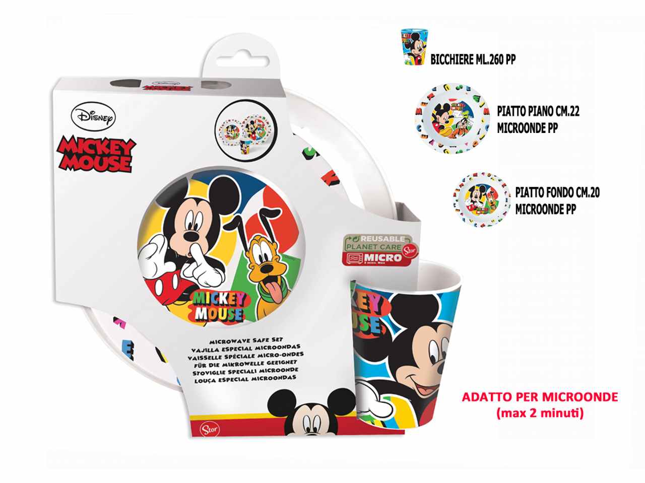 Mickey set da 3 pezzi comprende 2 piatti con bicchiere per microonde