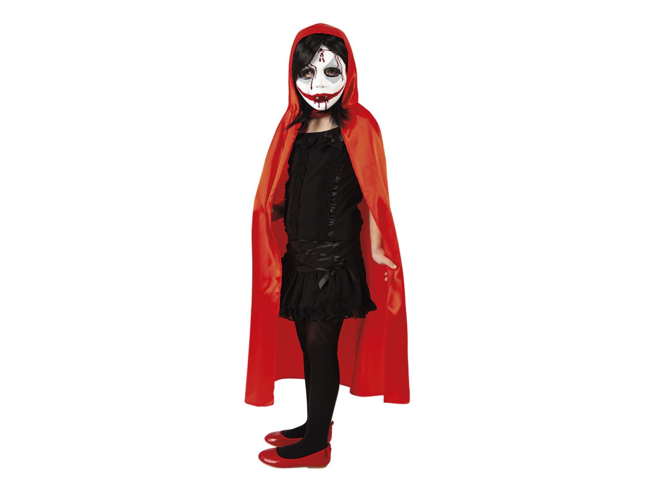Rubies mantella di raso e maschera con sangue taglia 11-15 anni - mantello con cappuccio, maschera