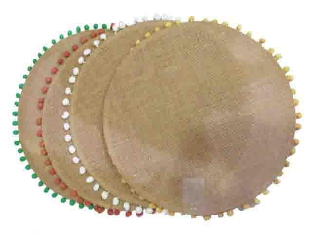 tovaglietta / sottopiatto juta con pon pon  4x4cm sm-158735