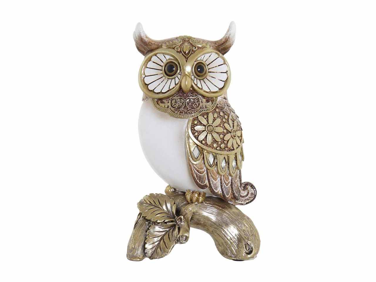 Figura resina 10x7x17cm gufo dorato