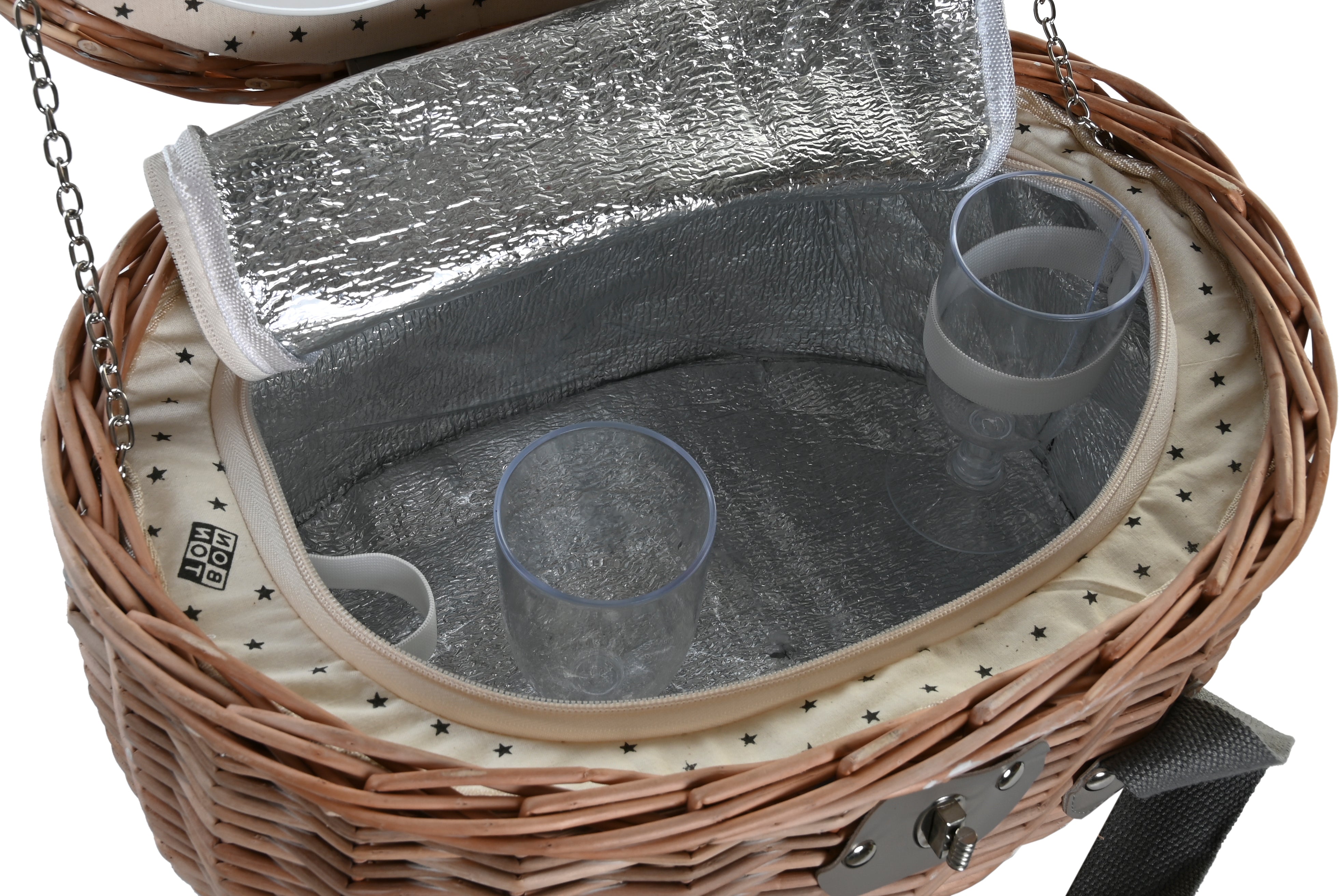 Cesta da picnic set con 10 accessori in vimini 39x28x22cm