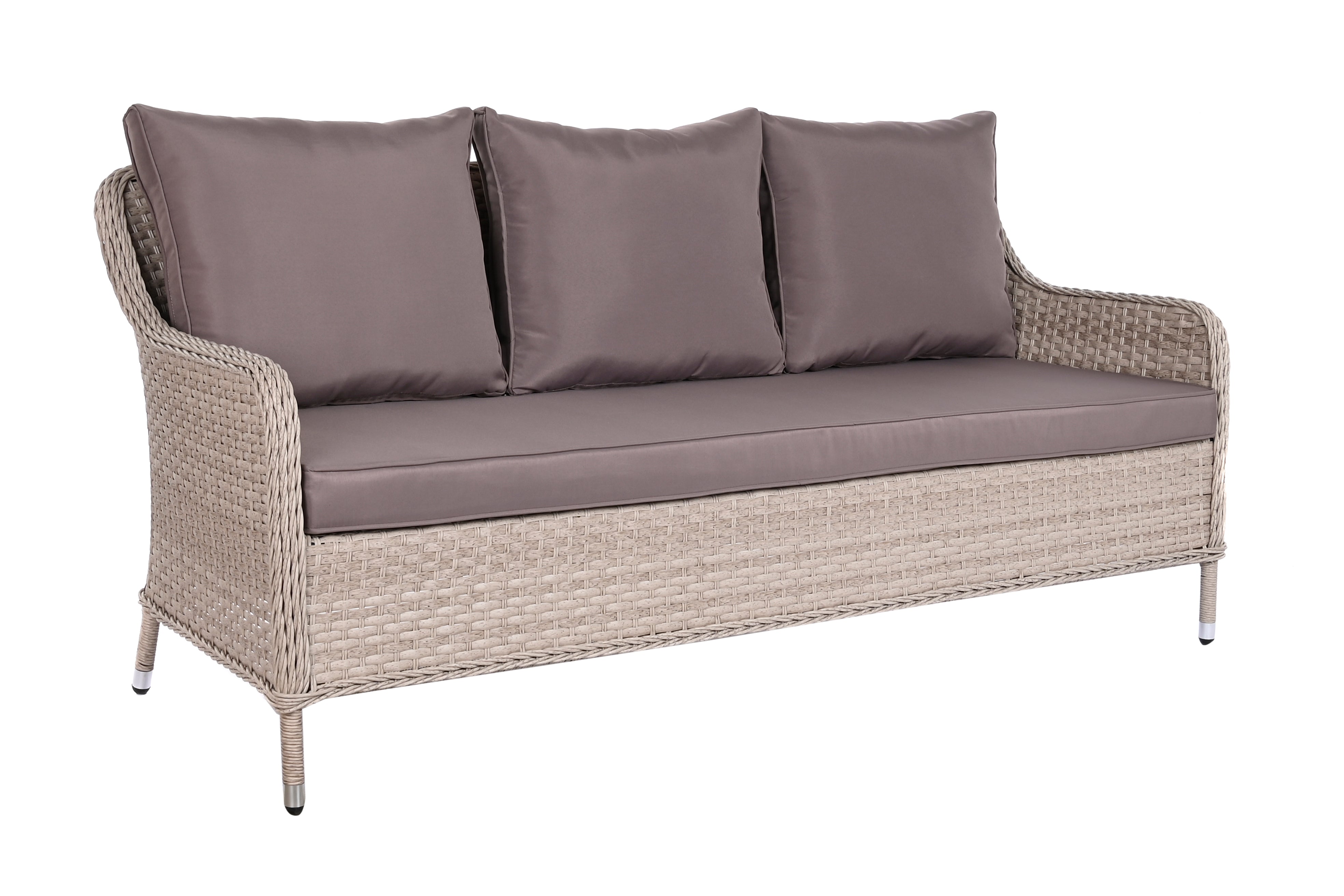 Tavola set da 2 poltrone 1 divano 1 tavolo in rattan sintetico e acciaio 175x73x81cm