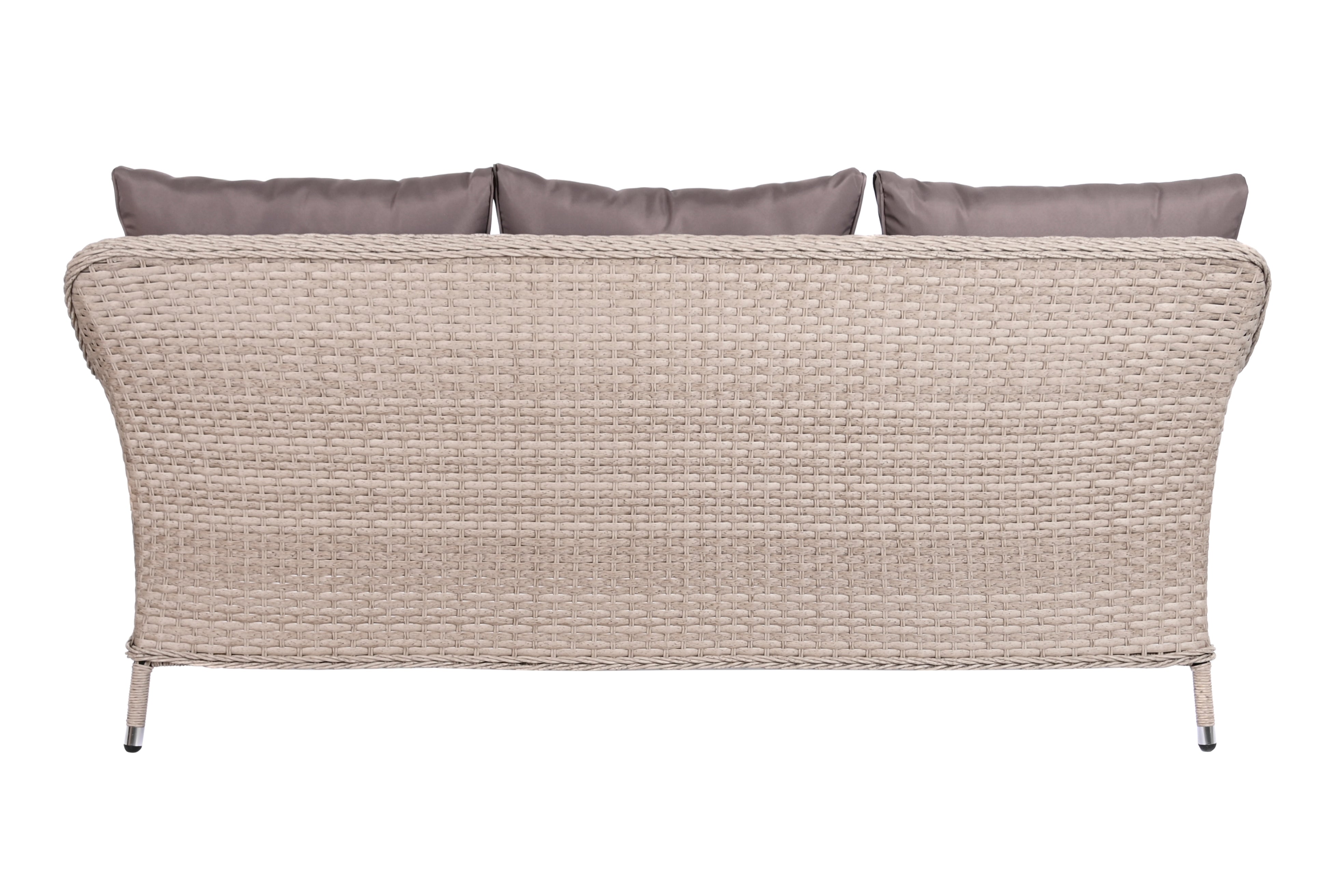 Tavola set da 2 poltrone 1 divano 1 tavolo in rattan sintetico e acciaio 175x73x81cm