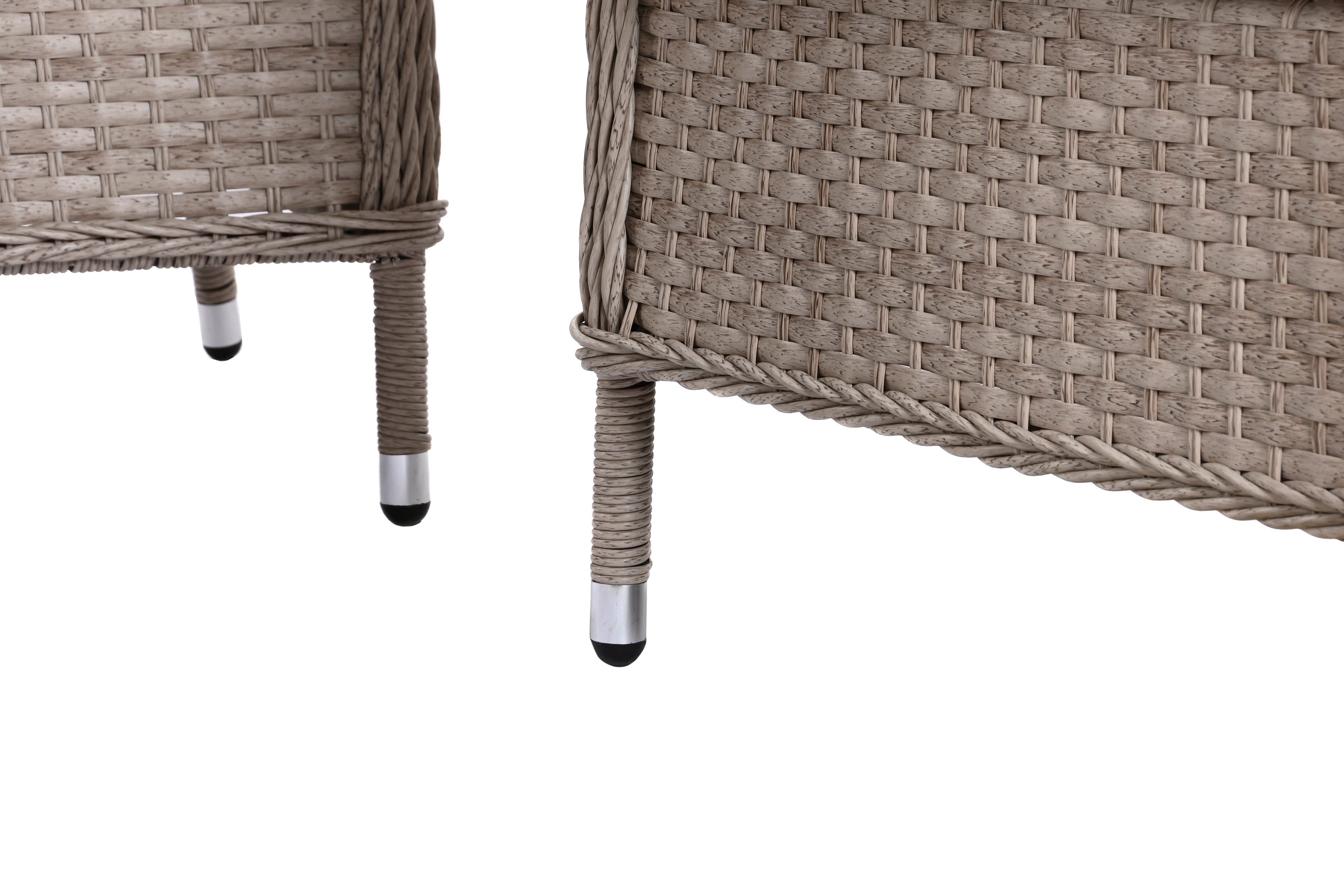 Tavola set da 2 poltrone 1 divano 1 tavolo in rattan sintetico e acciaio 175x73x81cm
