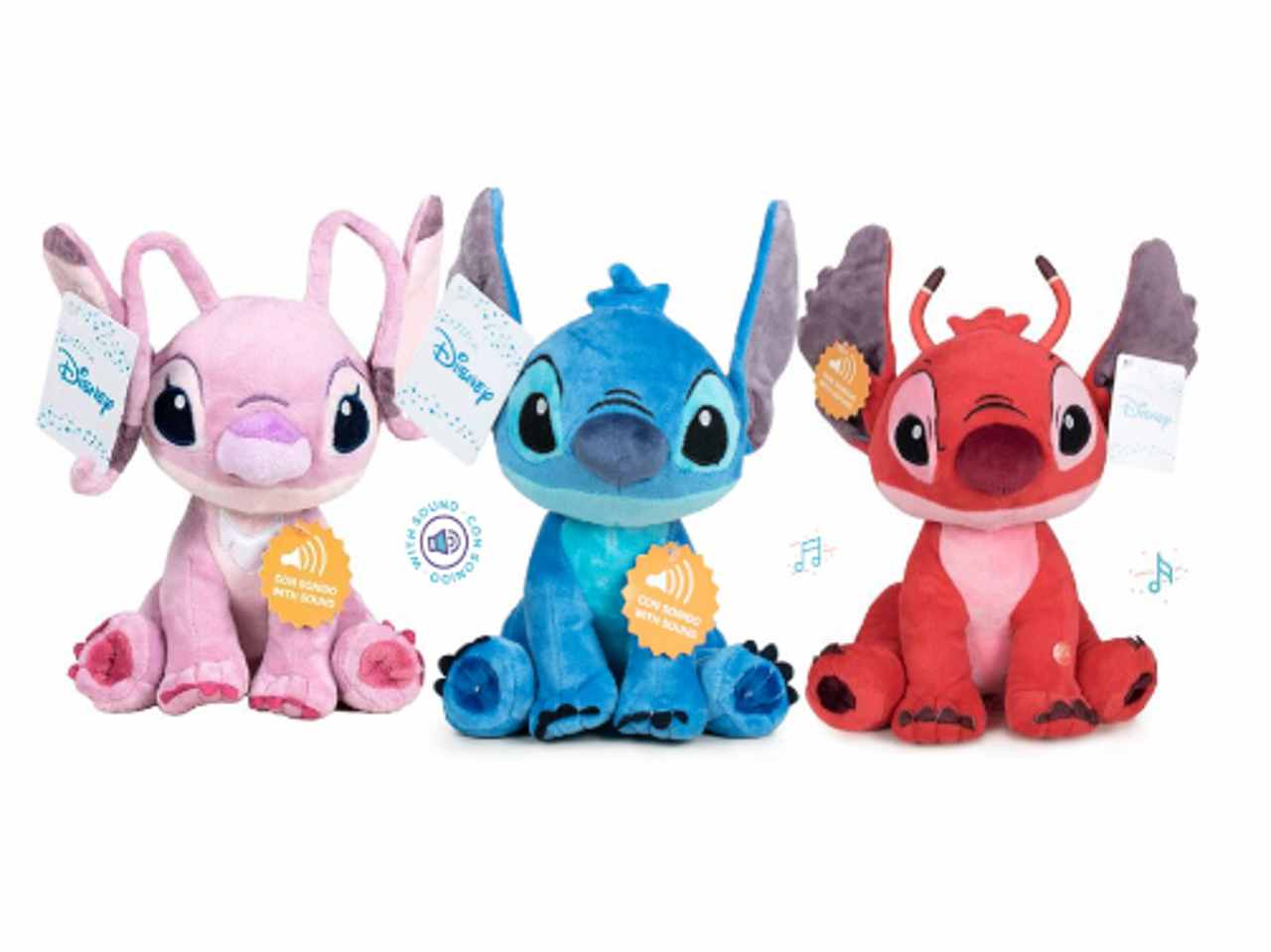 Peluche 30cm assortito con suoni stitch angel leroy