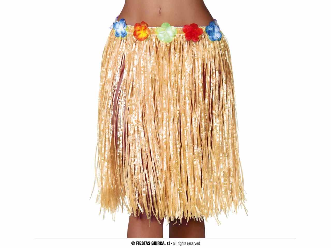 Gonna hawaiana hawaii con fiori e gonnellino hawaiano 55cm colore naturale