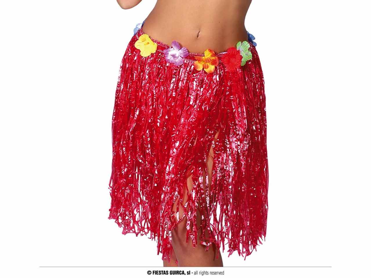 Gonna hawaiana hawaii con fiori e gonnellino hawaiano 55cm colore rosso