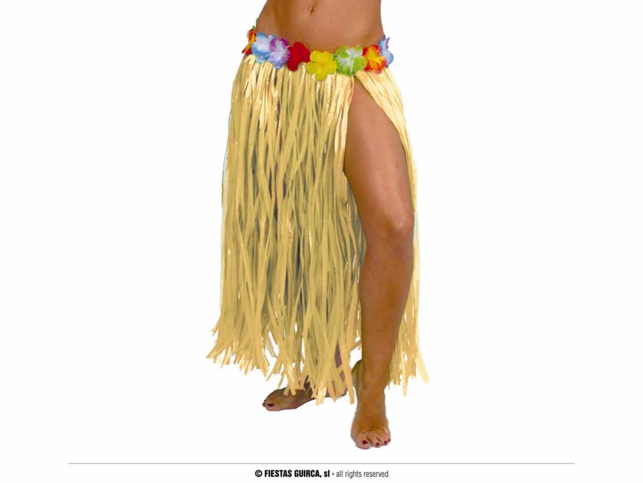 Gonna hawaiana hawaii con fiori 75cm colore naturale