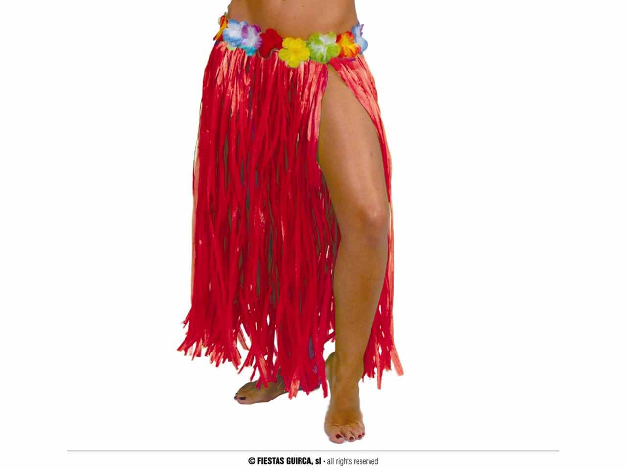 Gonna hawaiana hawaii con fiori 75cm colore rosso