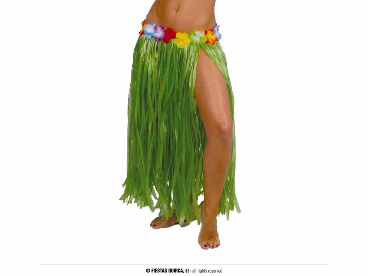 Gonna hawaiana hawaii con fiori 75cm colore verde