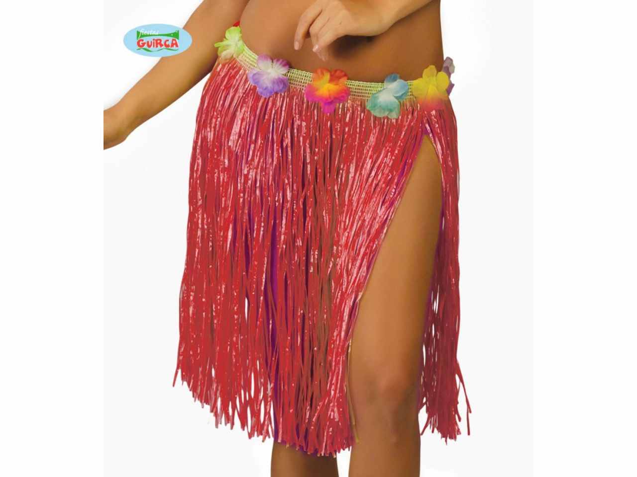 Gonnellino hawaiano 45cm con fiori hawaii e gonna hawaiana colore rosso