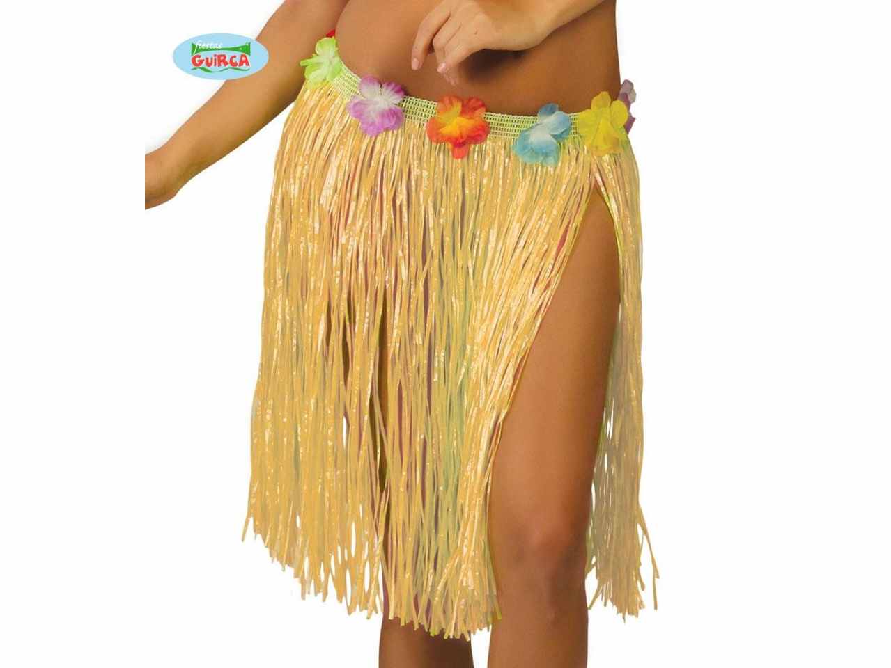Gonnellino hawaiano 45cm con fiori hawaii e gonna hawaiana colore naturale
