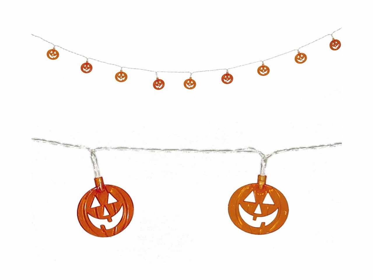 Ghirlanda festone 10 zucche a led 165cm con pile per decorazione halloween