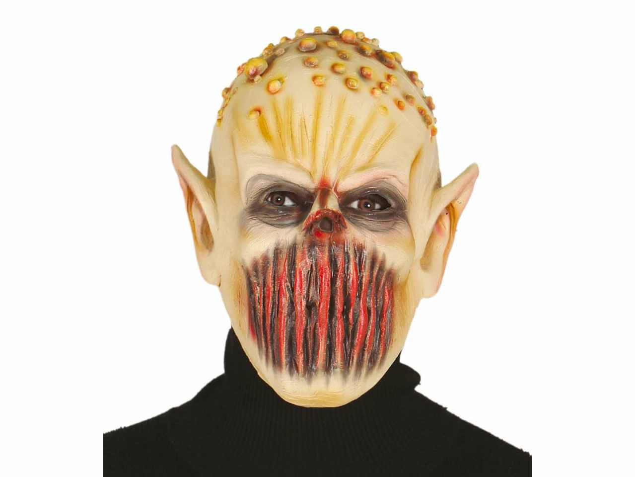 Maschera da mostro in lattice con calotta e orecchie