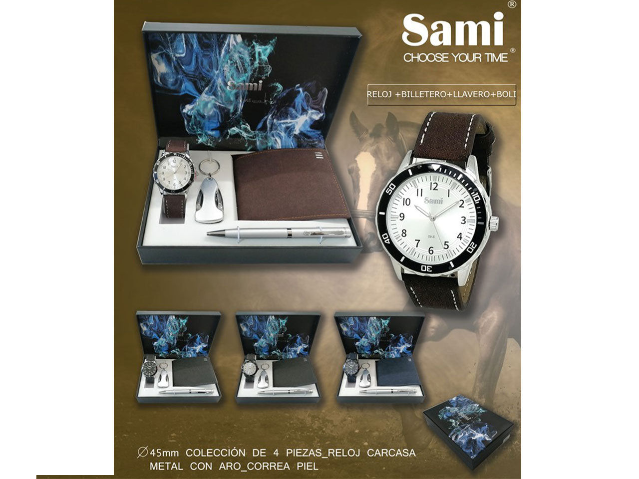 Sami set da uomo orologio misura d.45mm, portafogli, portachiavi e penna