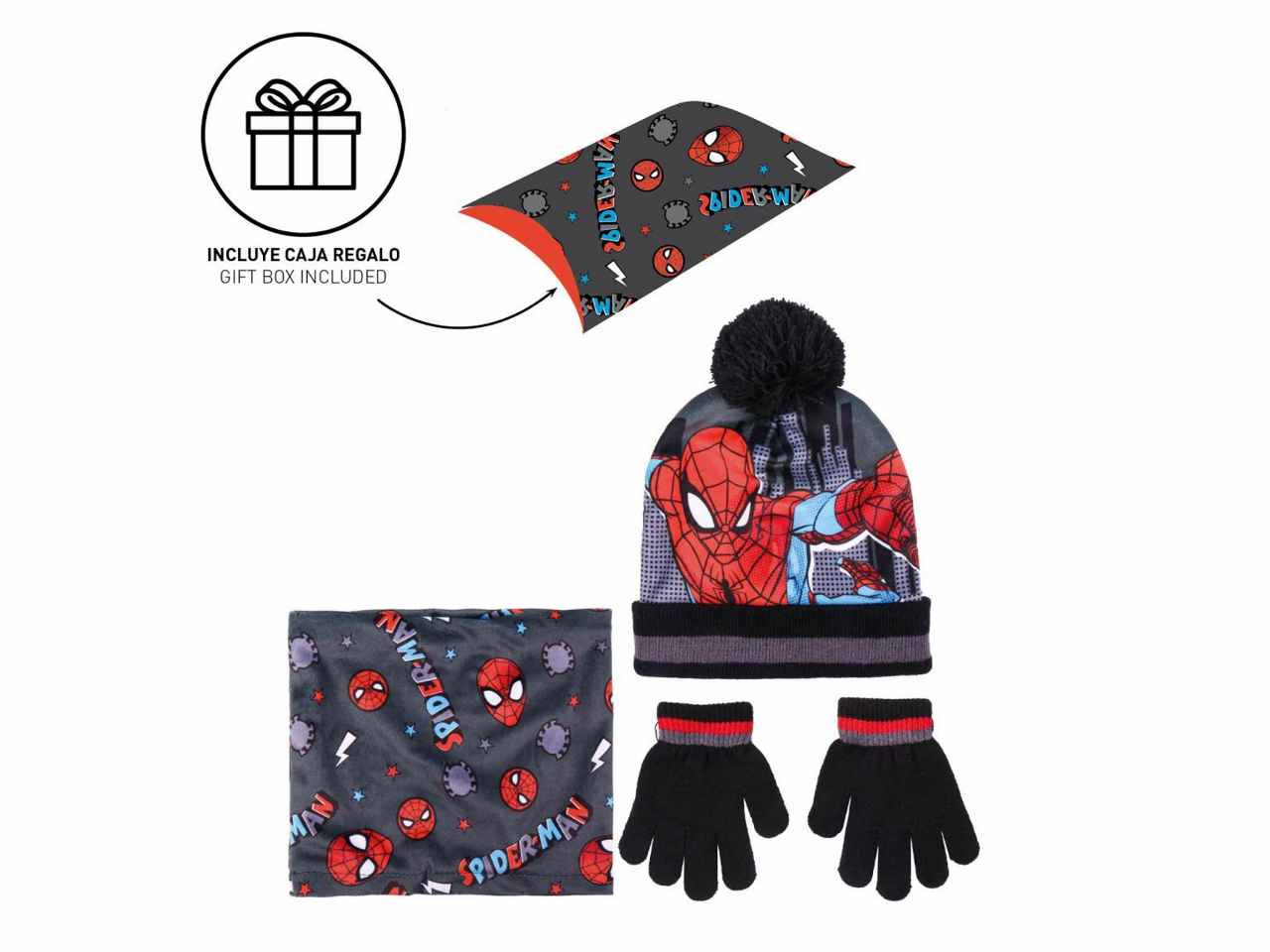 Spiderman cappello con guanti e scaldacollo