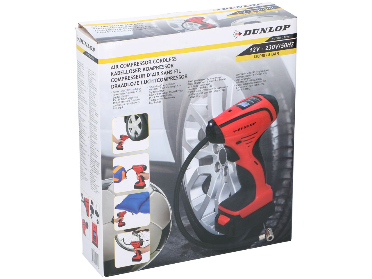 Compressore portatile a batteria in poliestere dimensioni misura 22x17x7cm peso 1,74kg marca dunlop vehicle