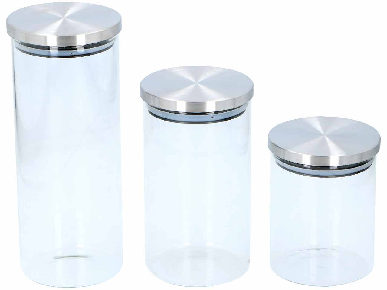 Contenitori 3 pezzi in vetro borosilicato e coperchio in acciaio inox 650ml/950ml/1,4l