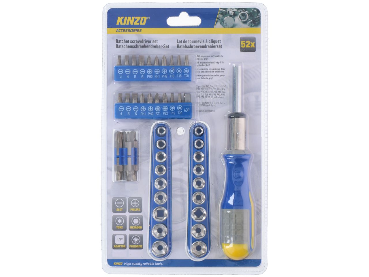 Cacciavite a cricchetto con 52 inserti marca kinzo misura 28x17x3cm