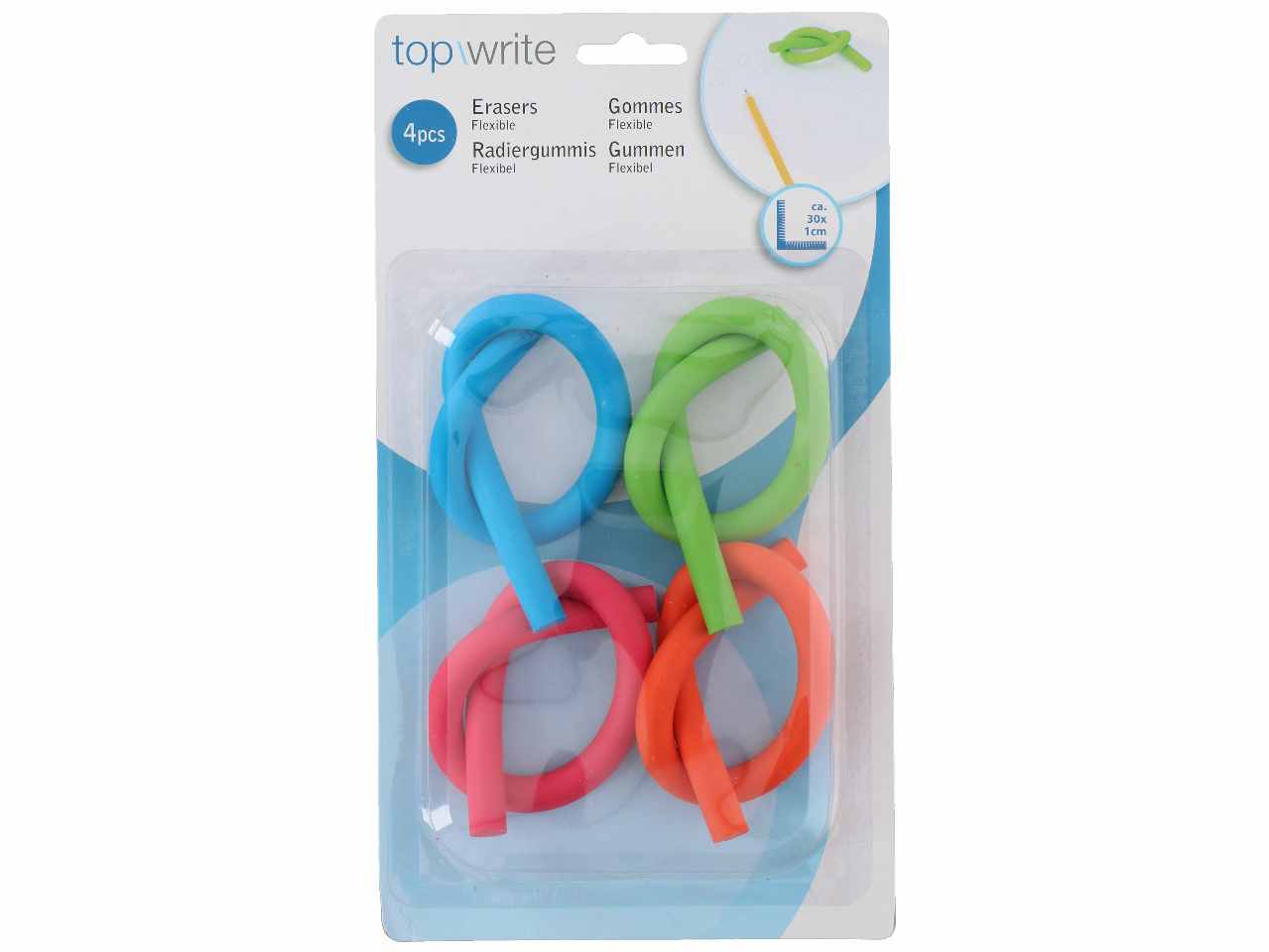 Topwrite gomme 4 pezzi 30cm in 4 colori assortiti