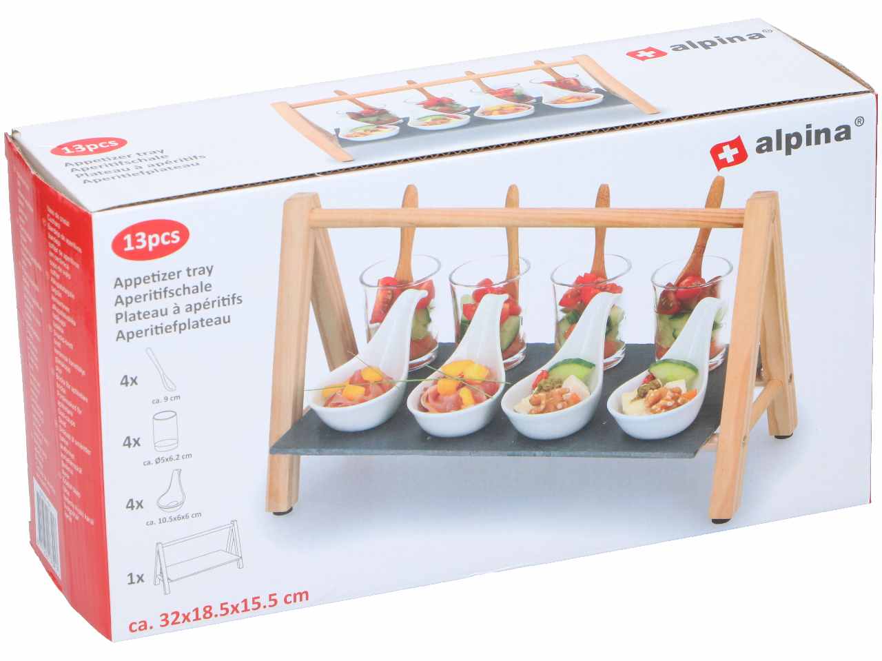 Alpina aperitivo in legno, ceramica, vetro e bamboo 28,5x15,5x8cm 13 pezzi