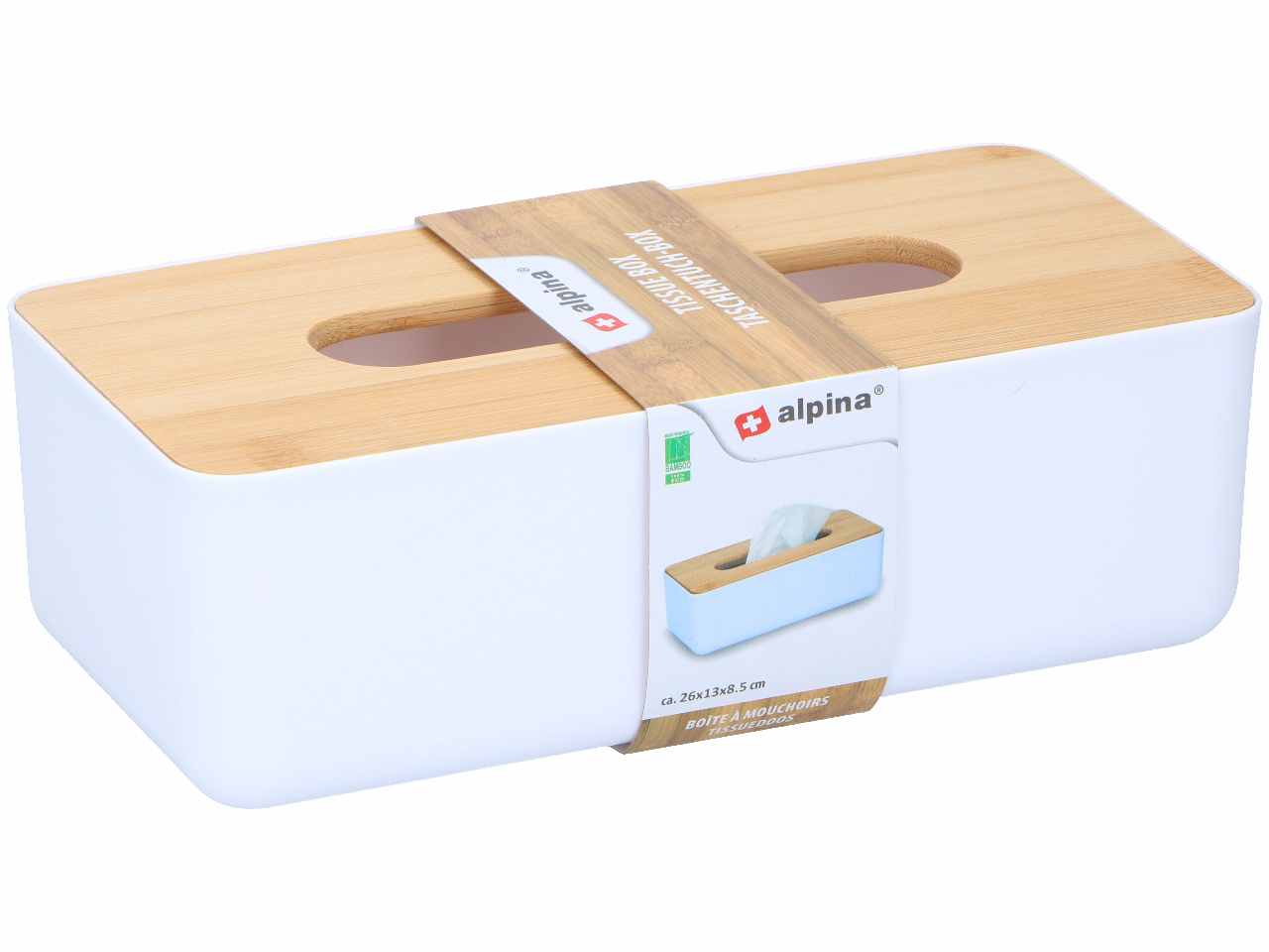 Alpina contenitore per fazzoletti in bamboo e polipropilene 26x13x8,6cm