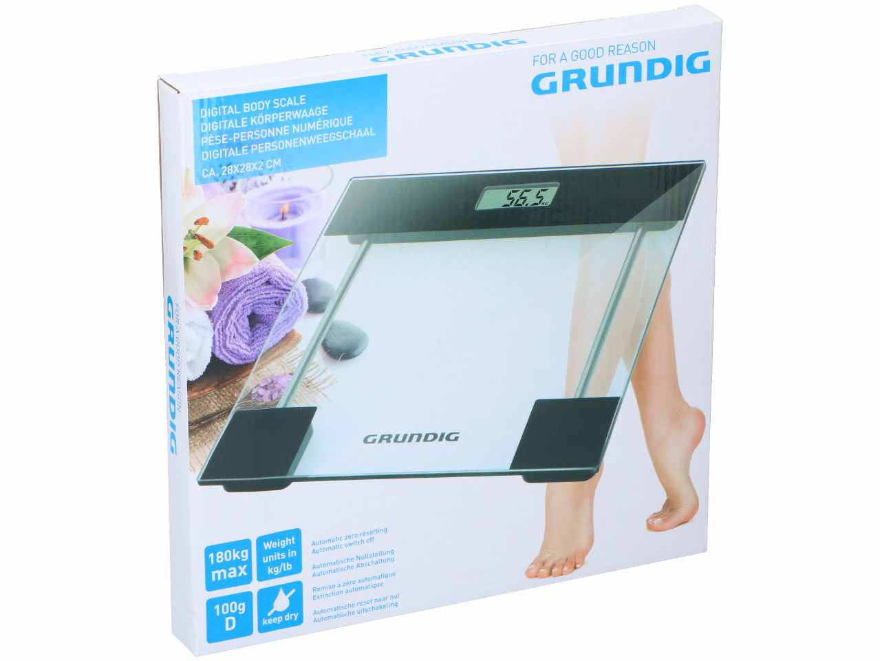Grundig bilancia digitale pesa persone in vetro 28x28x2,3cm max 180kg incluse 2 pile aaa