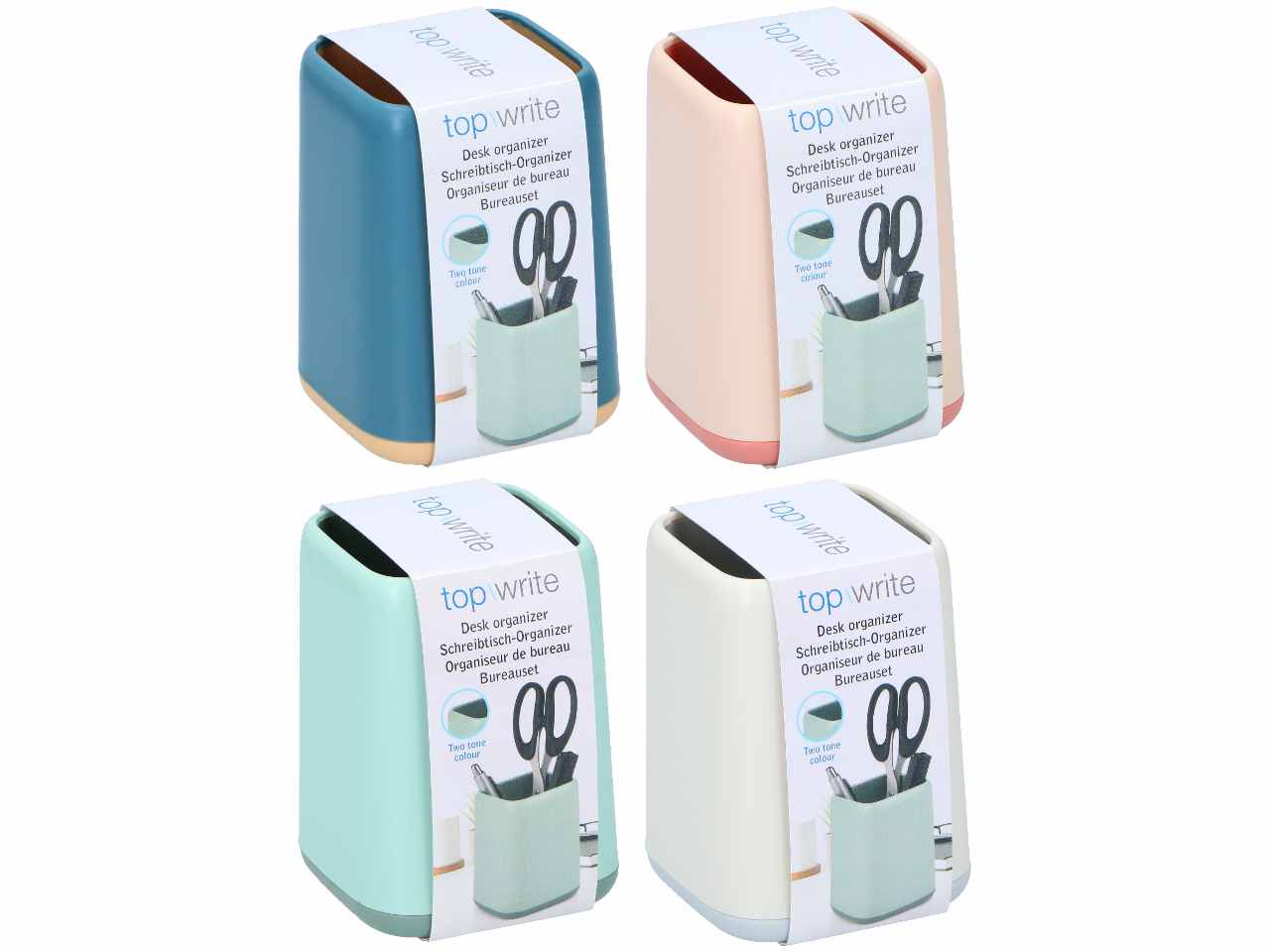 Topwrite organizer da scrivania in plastica abs 8x8x10,8 cm in 4 assortimenti