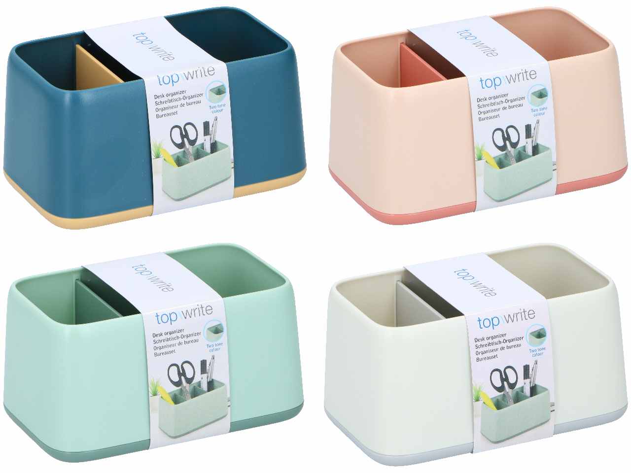 topwrite organizer da scrivania in plastica abs con 2 scomparti 15x9,8x8cm in 4 assortimenti
