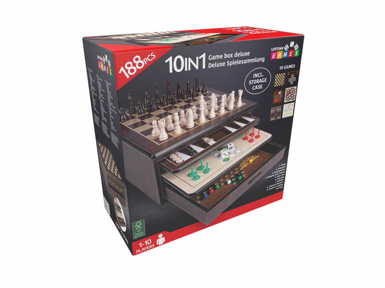 Lifetime games 10 giochi in 1 188 pezzi 32,5x32,5x15cm