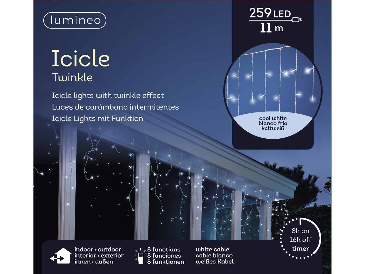 Tenda 259led bianco freddo 11metri con 8 funzioni uso esterno
