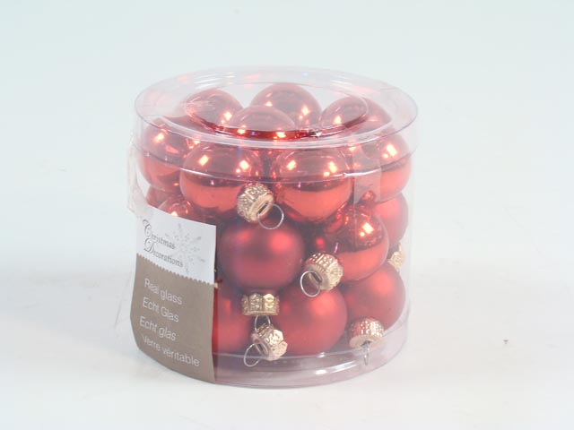 palline natalizie rosso in vetro diametro 2,5cm - 24 pezzi