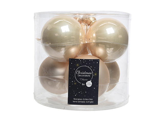 Palline di natale in vetro finitura smaltata e opaca colore perla misura d.8cm