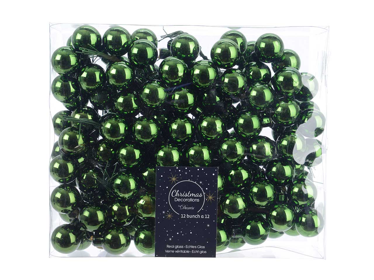 Palline natalizie verde in vetro diametro 2,5cm - 144 pezzi