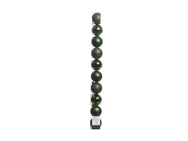 Palline di natale infrangibili finitura lucida, opaca e glitterata colore verde pino misura d.6cm