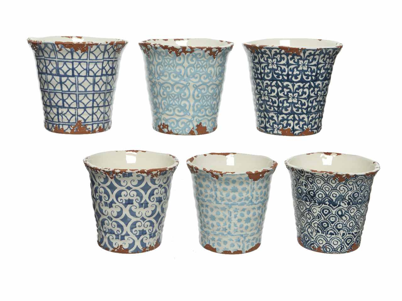 Fioriera in terracotta decorata a mano 6 modelli assortiti d.14xh.13.50cm