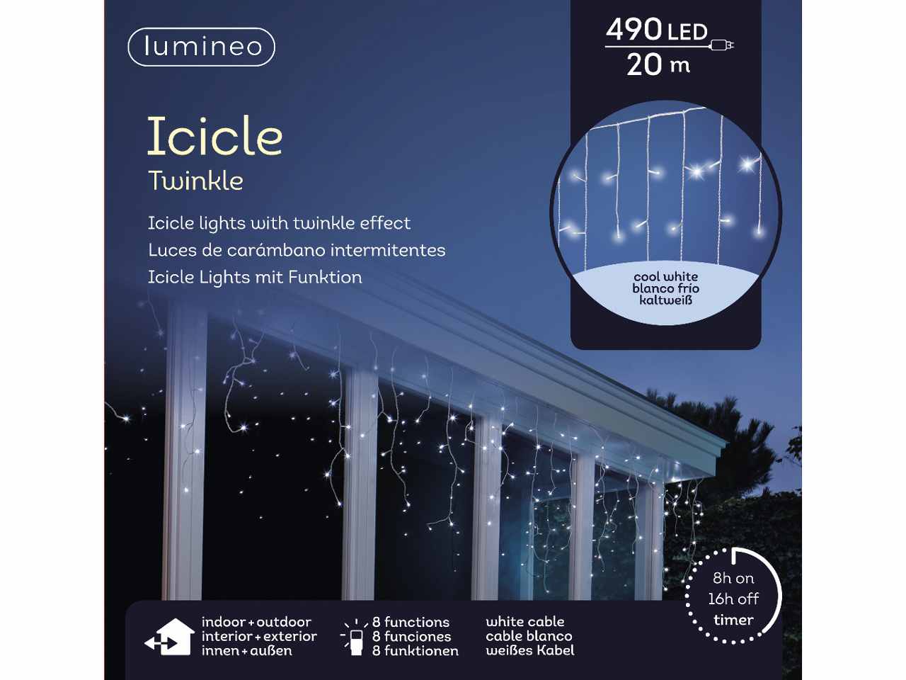 Tenda 490led bianco freddo 20metri con 8 funzioni uso esterno