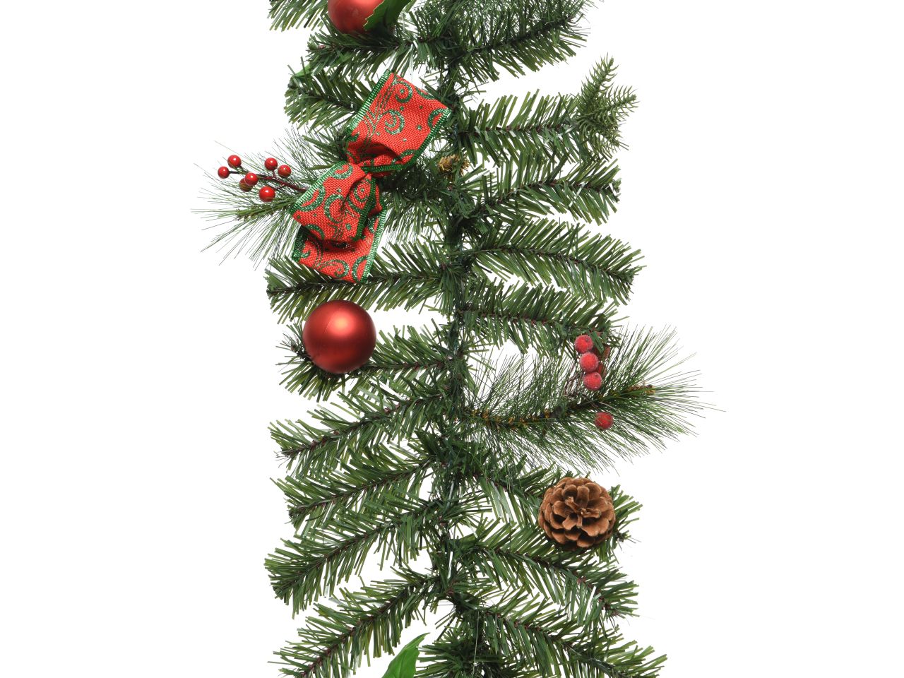 Ghirlanda con palline di natale e nastro per uso interno colore verde e rosso misura lun.180cmd.25cm