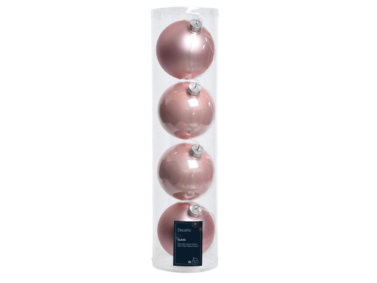 Palline di natale in vetro finitura smaltata e opaca colore rosa tenue misura d.10cm