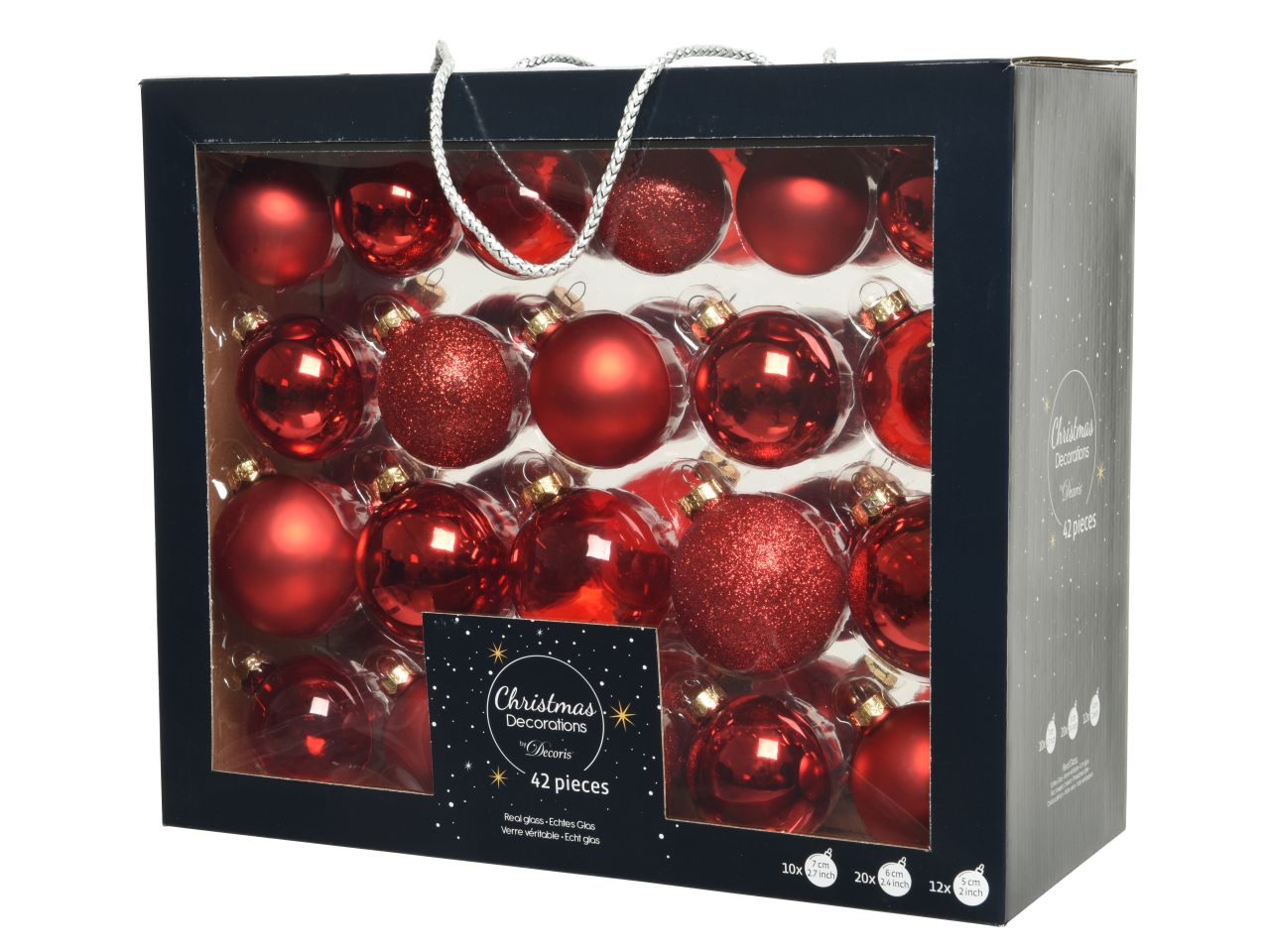 Palline di natale lucida, opaca, glitterata e trasparente colore rosso natalizio misura d.7cm