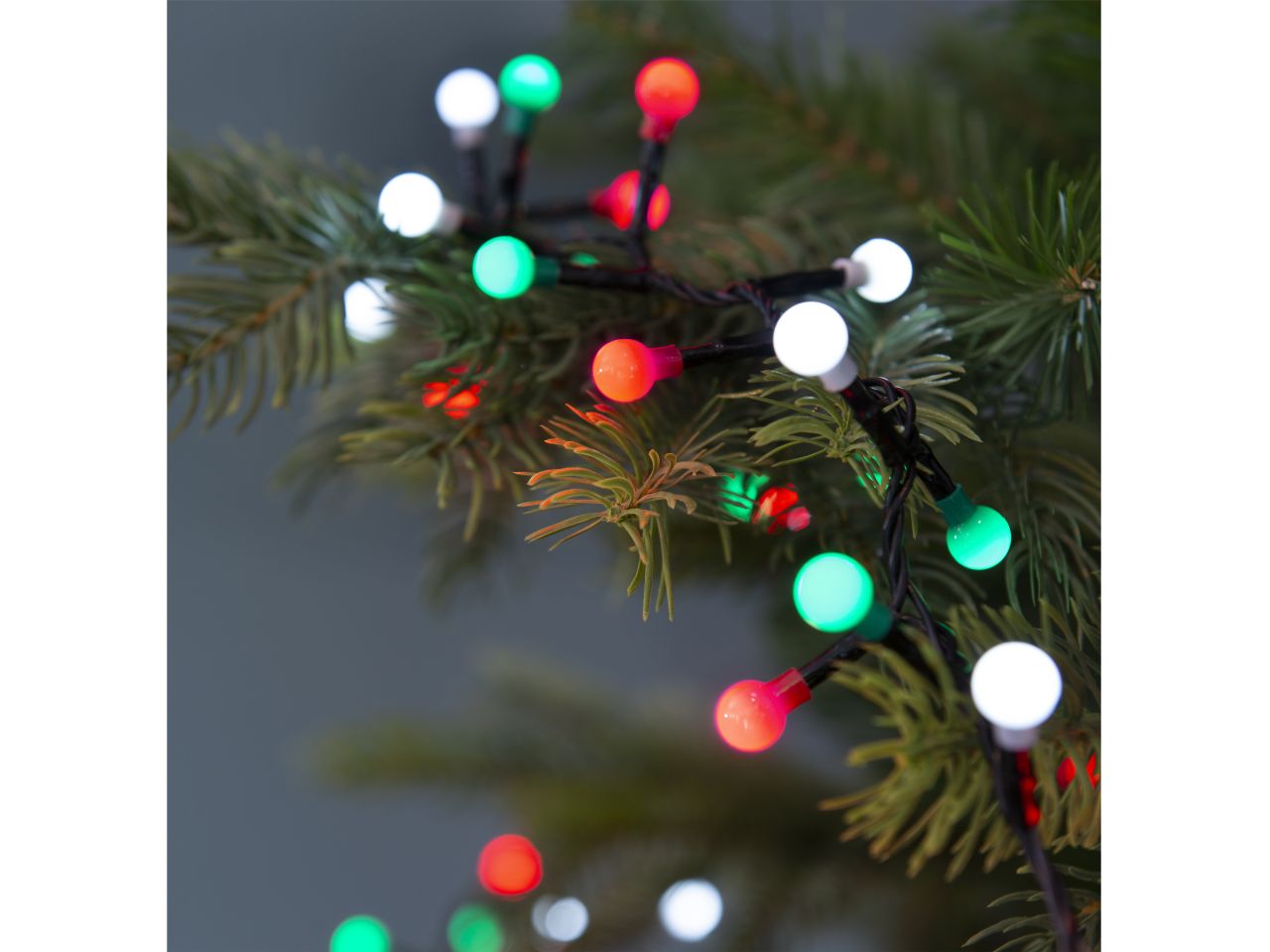 Luci natalizie led a ciliegina con 8 funzioni effetto scintillio ad uso esterno colore nero rosso bianco freddo verde misura lun.1100cm misura del led 3mm numero di led 500