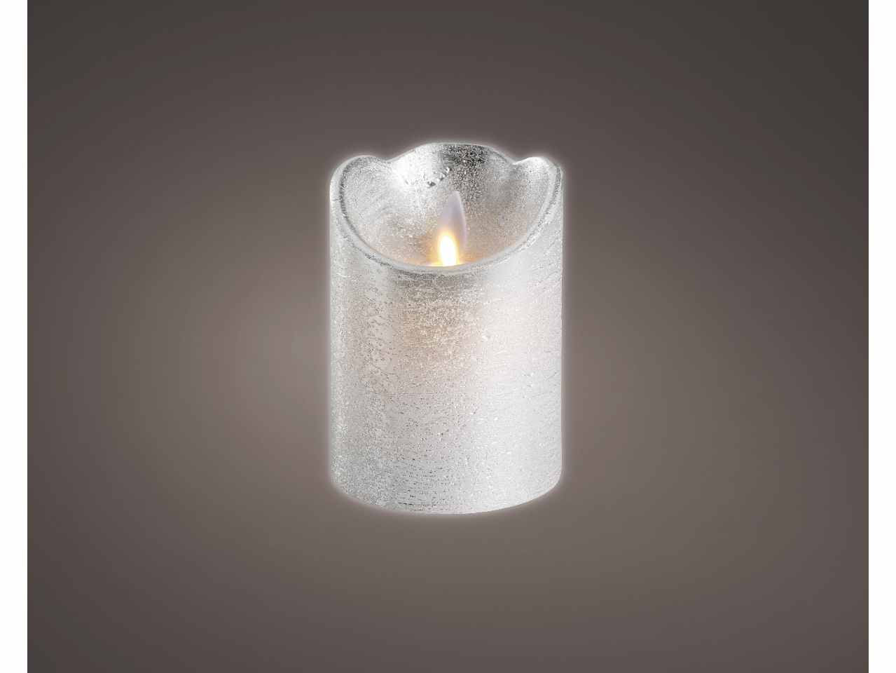 Candela argento led 10xd.7,5cm con funzionamento a batteria e uso interno bianco caldo