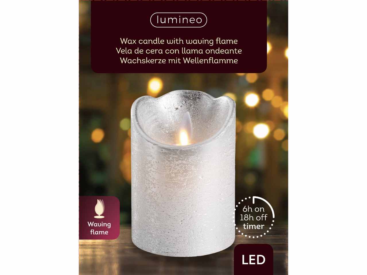 Candela argento led 10xd.7,5cm con funzionamento a batteria e uso interno bianco caldo