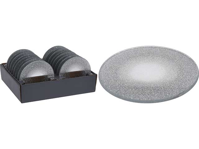 Piatto vetro 10cm arg.glitter acc005860