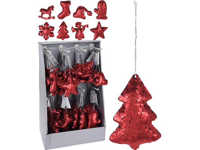 pendente natalizio pailettes rosso 10cm