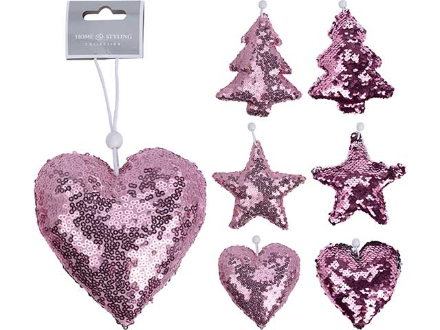 Pendente natalizio pailettes rosa 9cm