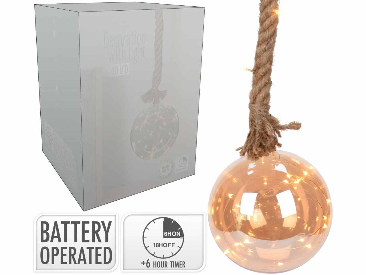 Sfera vetro 15cm con 24bianco caldo led e abr522540