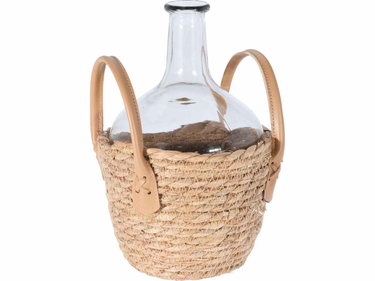 Vaso vetro in cesta paglia 27cm nb1403210